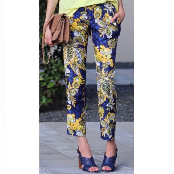 Banana Republic Avery Yellow Floral Paisley Pants Crop Women’s 14 - Picture 2 of 14